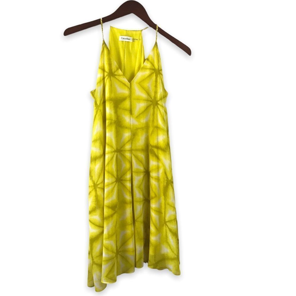 Calvin Klein Women's 6 Asymmetrical Sundress Bright Yellow Sunburst Print Beachy